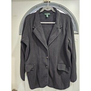Lauren Ralph Lauren Black Cardigan Open Front ButtonSweater Plus Size 1X. Preppy